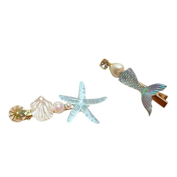 Blue Iridescent Mermaid and Starfish Alligator Hair Clips - Picture 2 of 3
